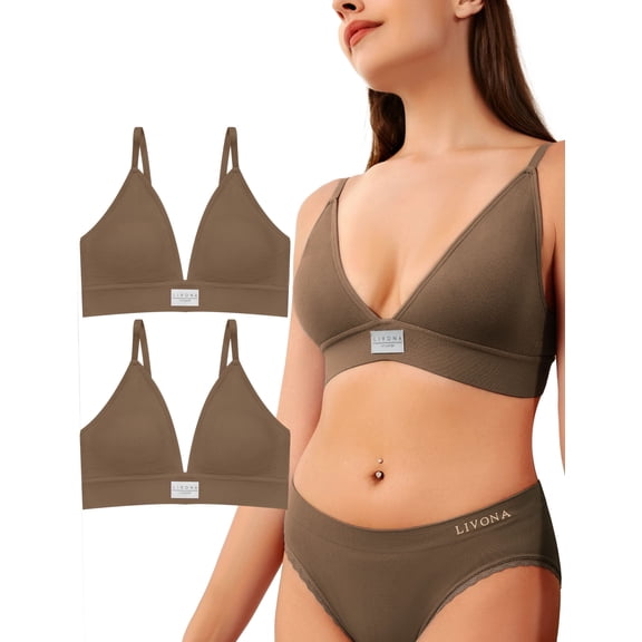 Livona Sports Bras for Women - V-Neck Wireless Bralettes Support Workout Tops Padded Fitness Cami Crop Tank S-XXL