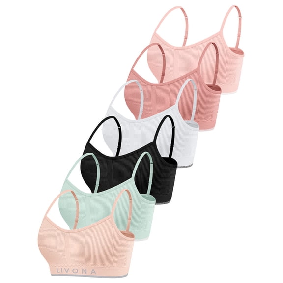 Livona Training Bras for Girls-Sports Bra for Teen Wireless Fitness Padded Everyday Bralette Crop Cami Tank Top(6-25)