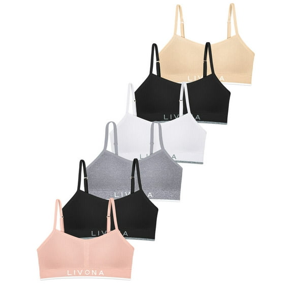 Livona Training Bras for Girls-Sports Bra for Teen Wireless Fitness Padded Everyday Bralette Crop Cami Tank Top(6-72)