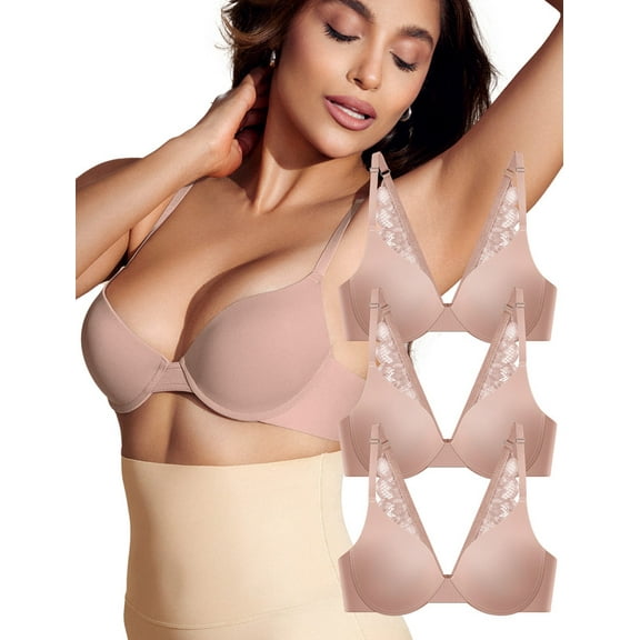 Livona Women's Push Up Bra with Underwire, Adjustable Straps & Back Lace, T-Shirt Bra for Everyday Wear