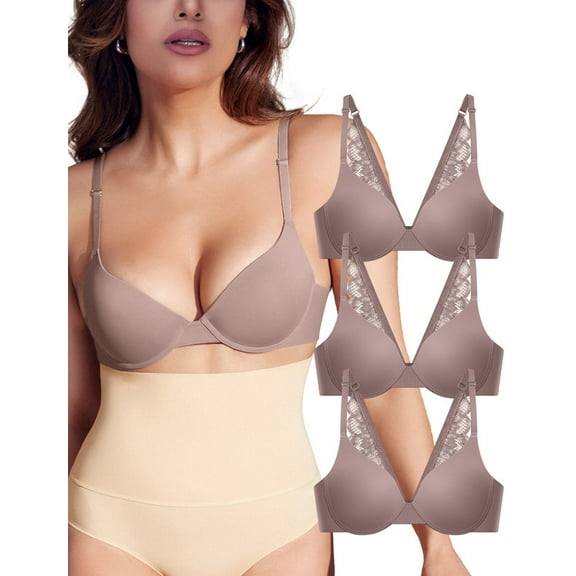 Livona Women's Push Up Bra with Underwire, Adjustable Straps & Back Lace, T-Shirt Bra for Everyday Wear