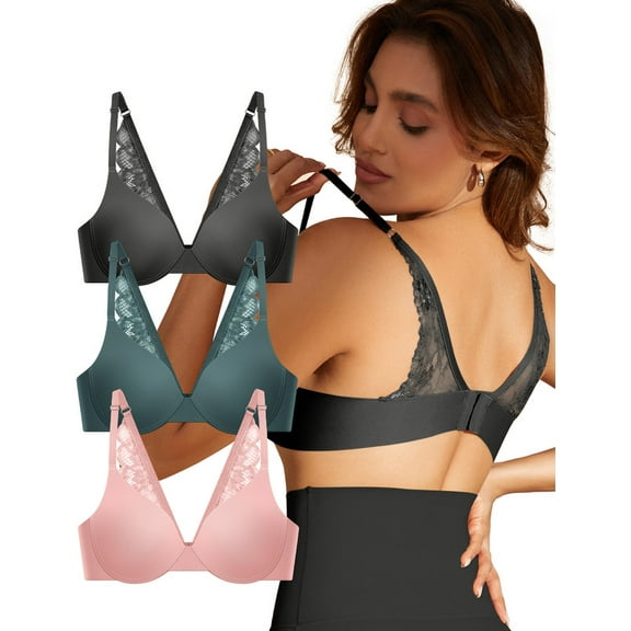 Livona Women's Push Up Bra with Underwire, Adjustable Straps & Back Lace, T-Shirt Bra for Everyday Wear