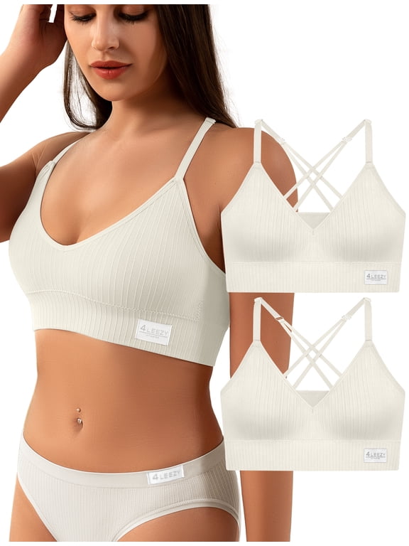 Women's Seamless Racerback Bralette with Adjustable Straps & Removable Padded Cups | Ribbed Comfort Wireless Bra