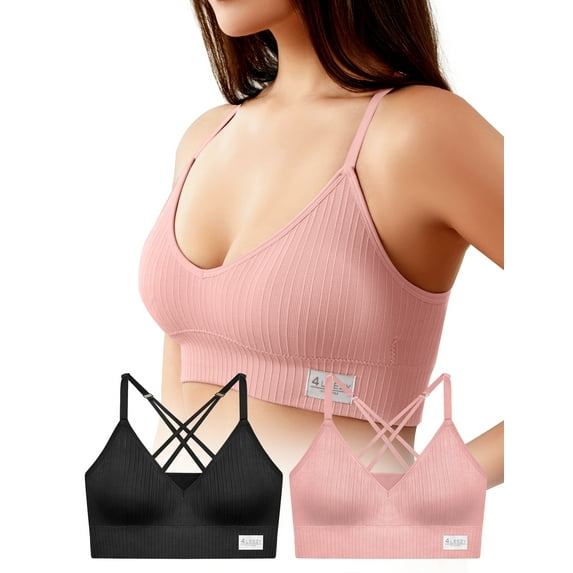 Livona Women's Seamless Racerback Bralette with Adjustable Straps & Removable Padded Cups | Ribbed Comfort Wireless Bra