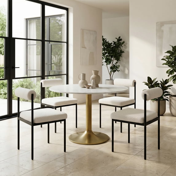 Livorno Dining Chair Ivory Dining Chair, Modern Style, Shearling style fabric, Steel, Indoor Dining