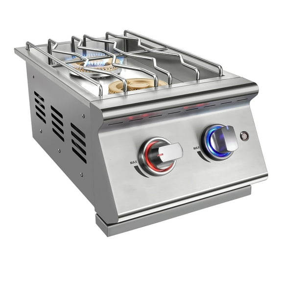 Livory Double Grilling Side Burners for Outdoor Kitchen, 2 * 17,000BTU Liquid Propane Burners, Built-in Side Burner for BBQ Island Grill (Liquid propane), Duty Heavy 304 Stainless Steel