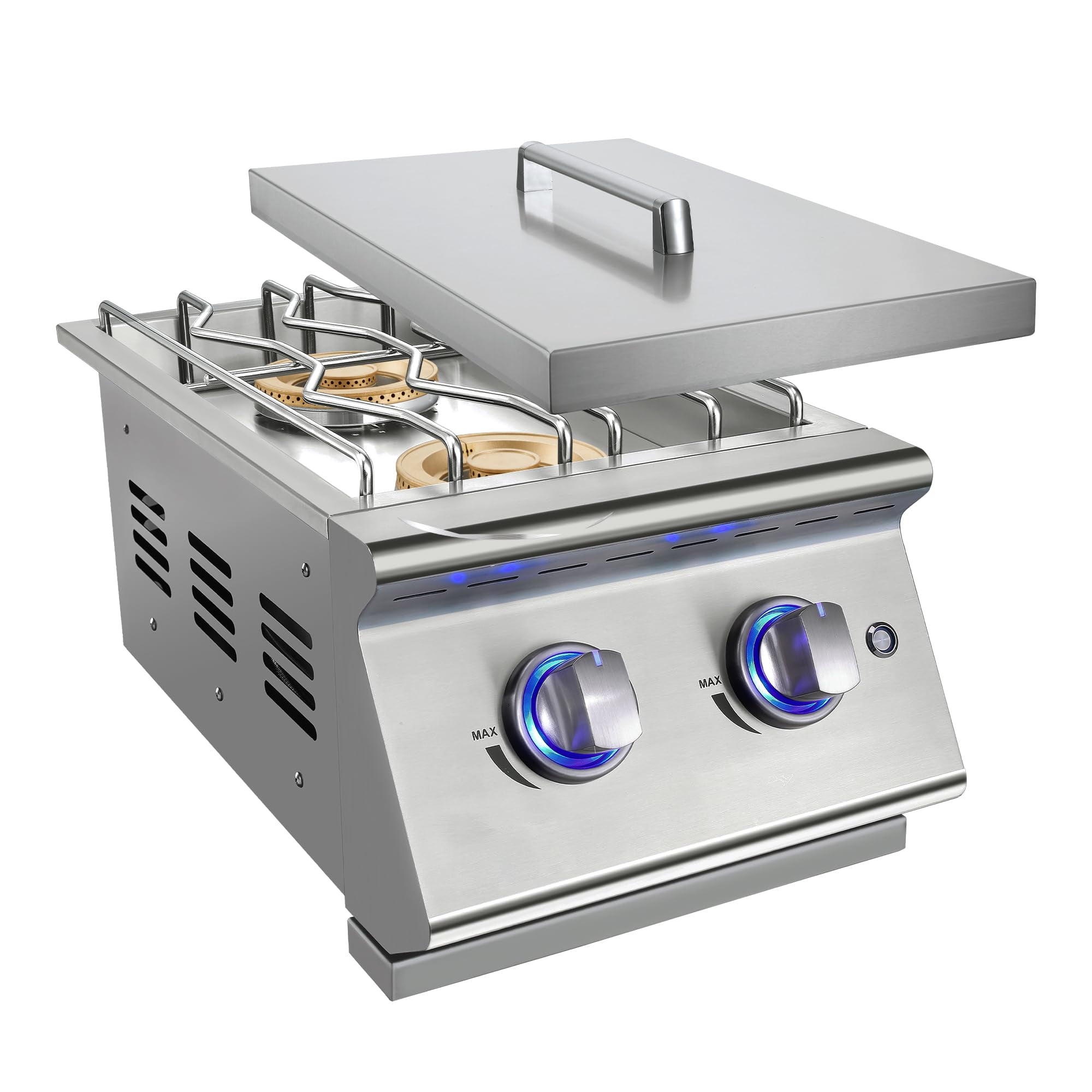 Livory Double Grilling Side Burners for Outdoor Kitchen, 2 * 17,000BTU Nature Gas Burners, Duty Heavy 304 Stainless Steel, Built-in Side Burner for BBQ Island Grill (Nature Gas)