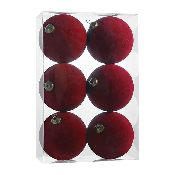 Livrdious 6-Pack Large Flocked Velvet Christmas Tree Ball Ornaments Set, Decorative Hanging Baubles, Shatterproof 3.15 Inches, Red