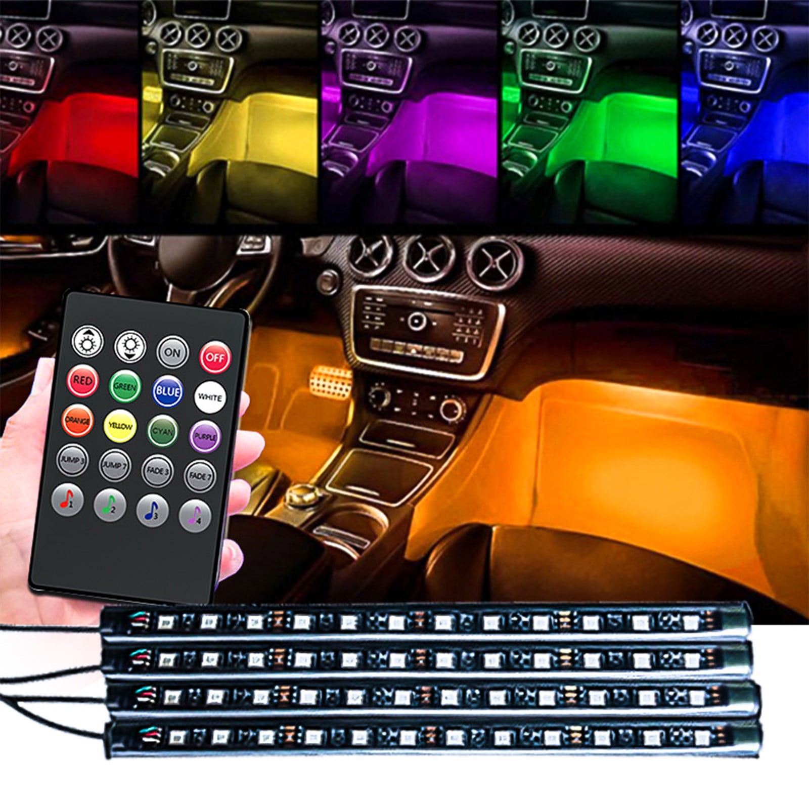 Livrdious Car LED Strip Light 4 Pcs 48 LED 12V MultiColor Music Car Interior Light LED Under Light Kit With 20Key Sound Active Wireless Remote Control And Car Charger Up To 65% Off on Clearance