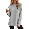 thumbnail image 1 of Livrdious Crewneck Sweatshirts for Women Scalloped Long Sleeve Pullover Tops Relaxed Fit Solid Casual Fall Outfits, 1 of 8