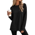 thumbnail image 1 of Livrdious Crewneck Sweatshirts for Women Scalloped Long Sleeve Pullover Tops Relaxed Fit Solid Casual Fall Outfits, 1 of 8