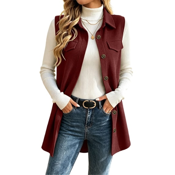 Livrdious Fall Cardigan for Women Sleeveless Open Front Cardigan Vest Casual Button Down Waffle Knit Coat, S-XXL