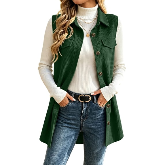 Livrdious Fall Cardigan for Women Sleeveless Open Front Cardigan Vest Casual Button Down Waffle Knit Coat, S-XXL