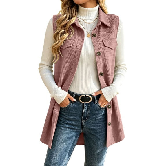 Livrdious Fall Cardigan for Women Sleeveless Open Front Cardigan Vest Casual Button Down Waffle Knit Coat, S-XXL