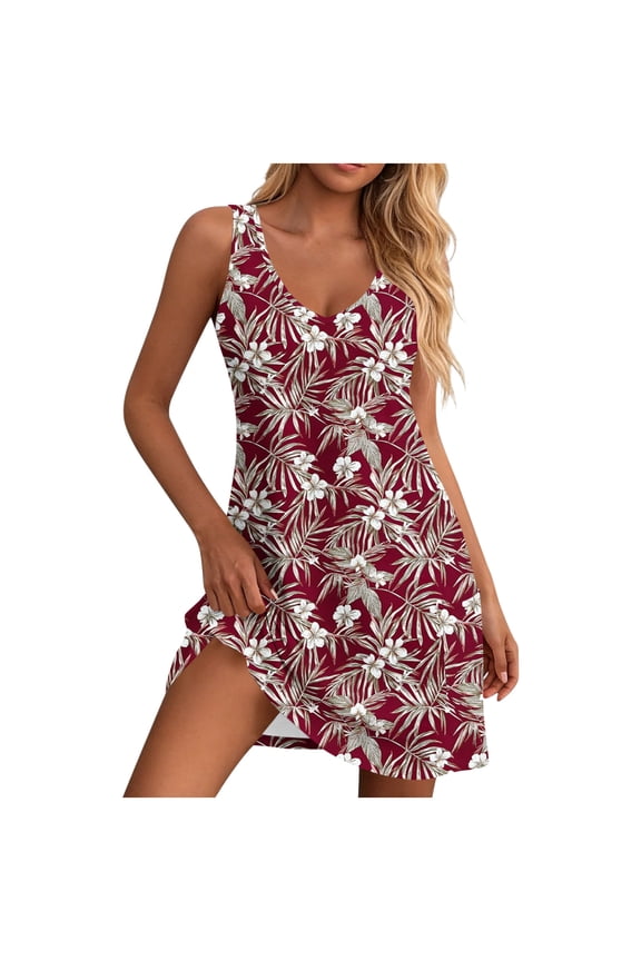 Floral Dresses for Women Summer Boho V Neck Sleeveless Tank Dress with Pockets, A-Line Loose Fit Swing Sundress Casual Beach Vacation
