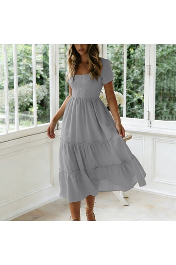 casual grey midi dress Womens Dresses 2023wh60