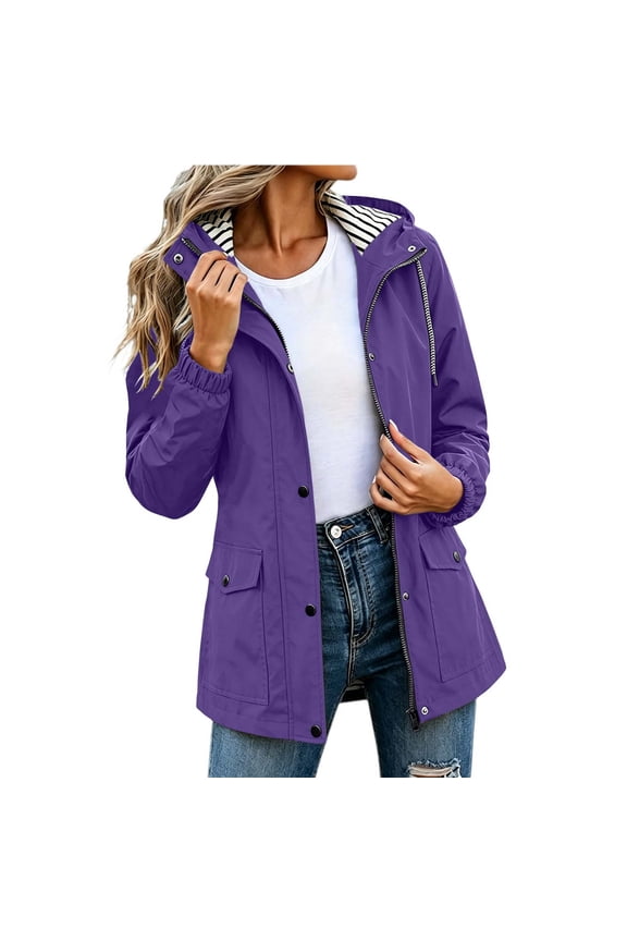 Lightweight Rain Jacket for Womens Hooded Waterproof Windbreaker Casual Outdoor Coat with Pockets Travel Hiking Daily Wear, S-5X