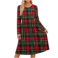 thumbnail image 1 of Livrdious Long Sleeve Dresses for Women Buffalo Plaid A-Line Pleated Midi Dresses Casual Fall Flowy Dress with Pockets, 1 of 7