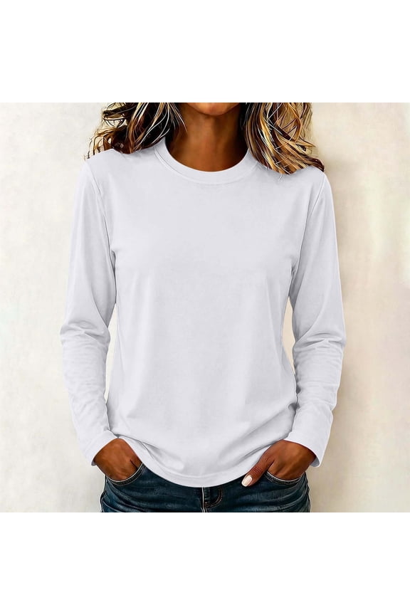 Long Sleeve Shirts for Women Cotton Tshirts Crew Neck Basic Tee Loose Fit Casual Womens Fall Layering Tops, S-5X