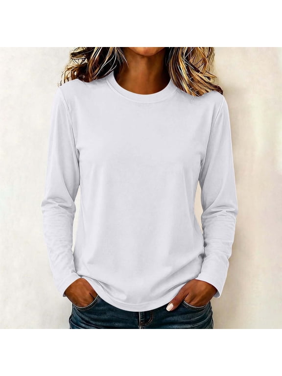 Long Sleeve Shirts for Women Cotton Tshirts Crew Neck Basic Tee Loose Fit Casual Womens Fall Layering Tops, S-5X