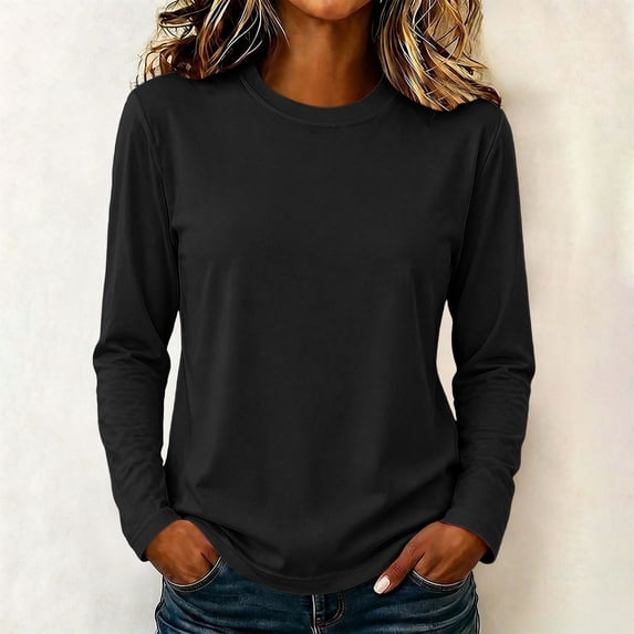 Livrdious Long Sleeve Shirts for Women Cotton Tshirts Crew Neck Basic ...