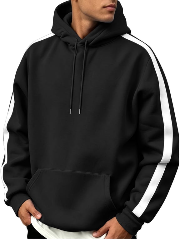 Men's and Big Men's Pullover Hooded Sweatshirts Striped Long Sleeve Casual Relaxed Fit Hoodies, S-3XL