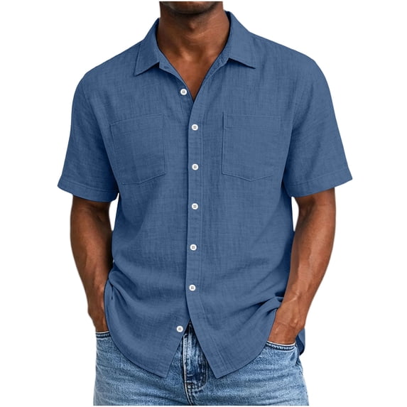 Livrdious Mens Cotton Shirts Button Down Casual Short Sleeve Shirts for Men Relaxed Fit Untucked Shirt with Pockets, S-2XL