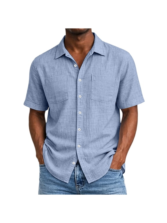 Mens Cotton Shirts Button Down Casual Short Sleeve Shirts for Men Relaxed Fit Untucked Shirt with Pockets, S-2XL