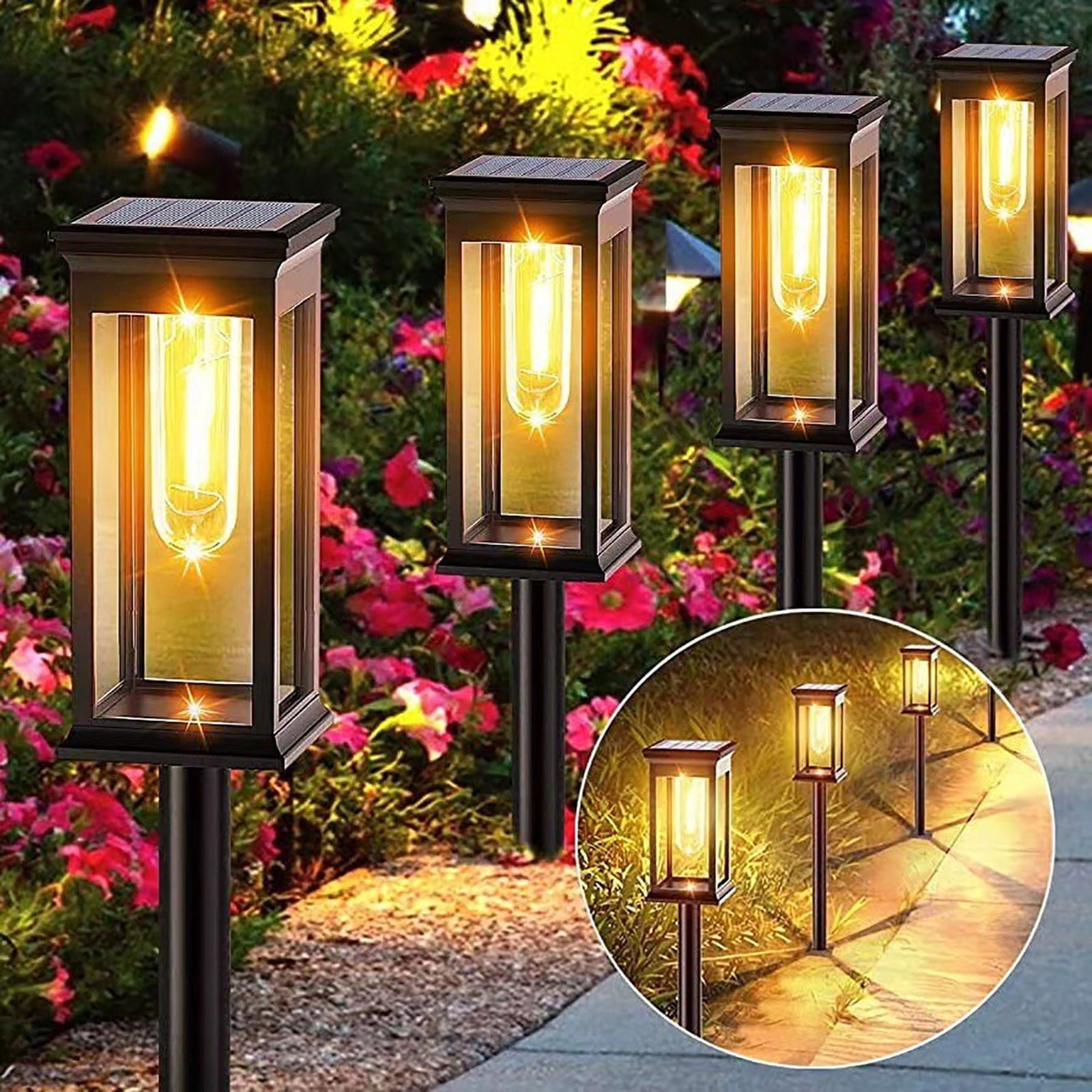 Stainless Steel Solar LED Pathway Lanterns Multipack