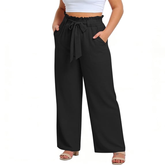 Livrdious Plus Size Capri Pants for Women Casual High Waisted Wide Leg Pants with Pockets, Elastic Waist Business Casual Capris