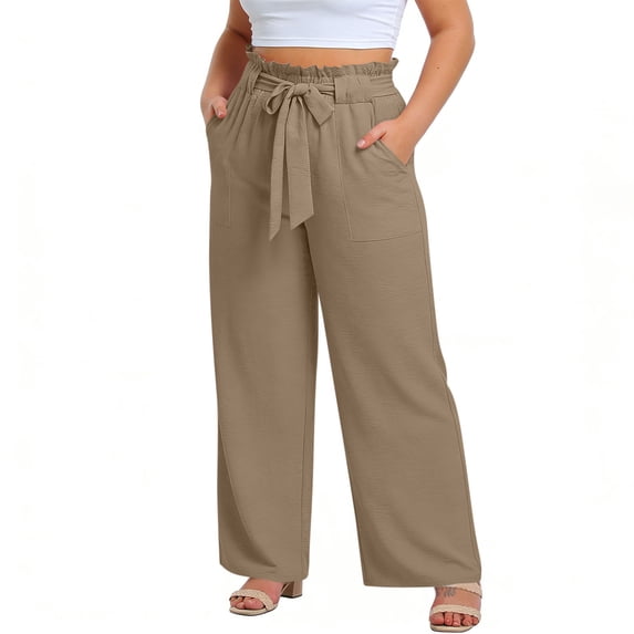Livrdious Plus Size Capri Pants for Women Casual High Waisted Wide Leg Pants with Pockets, Elastic Waist Business Casual Capris