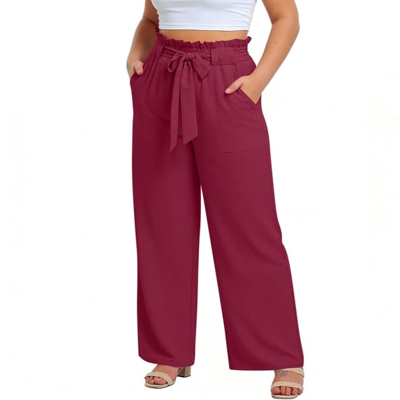 Livrdious Plus Size Capri Pants for Women Casual High Waisted Wide Leg Pants with Pockets, Elastic Waist Business Casual Capris
