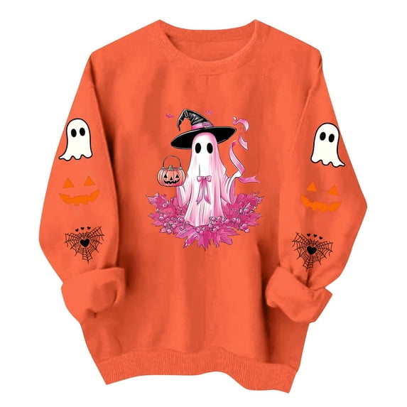 Livrdious Spooky Season Sweatshirts Womens Ghost Pumpkin Graphic Sweatshirt Crew Oversized Pullover Sweatshirt