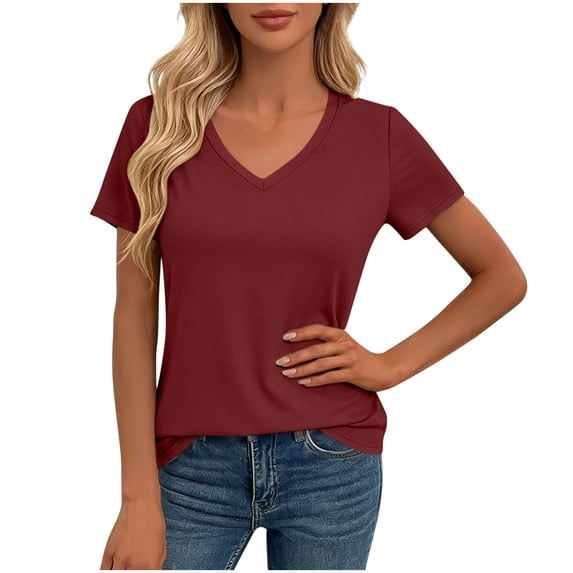 Livrdious Womens Summer Tops Short Sleeve V Neck Casual Shirts Curved Hem Flowy Tee Trendy 2026 Basics Tunic Tshirt, S-2X