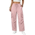 thumbnail image 1 of Livrdious Wide Leg Linen Cargo Pants for Women Drawstring High Waisted Baggy Palazzo Summer Beach Lounge Trousers with Pockets, 29'' Inseam, 1 of 7