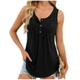 thumbnail image 1 of Livrdious Women's Henley Tank Top Sleeveless Pleated Front Loose Fit Summer Tunic Tops Button Down Long Flowy Shirts, S-XXL, 1 of 9