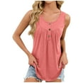 thumbnail image 1 of Livrdious Women's Henley Tank Top Sleeveless Pleated Front Loose Fit Summer Tunic Tops Button Down Long Flowy Shirts, S-XXL, 1 of 9