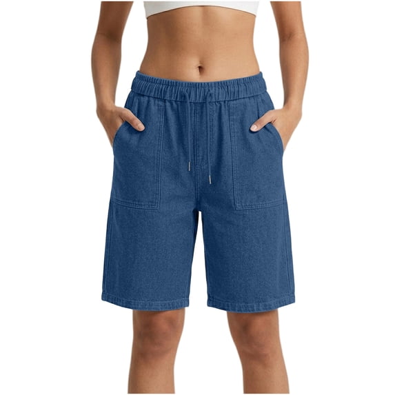 Livrdious Women's Jean Shorts High Waisted Stretchy Bermuda Denim Shorts Summer Casual Drawstring Elastic Waist Jean Shorts, S-2X