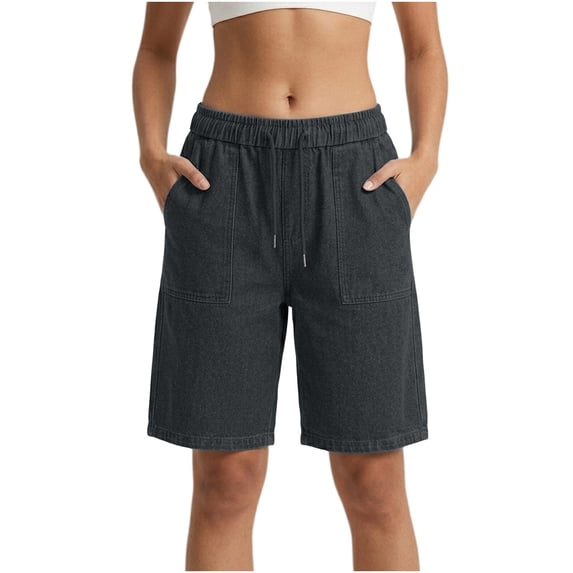 Livrdious Women's Jean Shorts High Waisted Stretchy Bermuda Denim Shorts Summer Casual Drawstring Elastic Waist Jean Shorts, S-2X