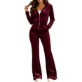 thumbnail image 1 of Livrdious Women's Velour 2 Piece Lounge Set Zip Up Hoodies Cropped Jacket with High Waist Bootcut Pants Matching Tracksuit Set Womens Outfits, 1 of 7