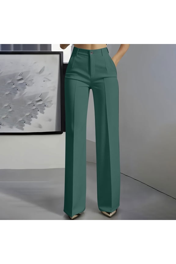 Womens Business Pants, High Waisted Wide Leg Pants for Women, Casual Work Trousers with Pockets, Comfy Straight Leg Lounge Pants, S-3X