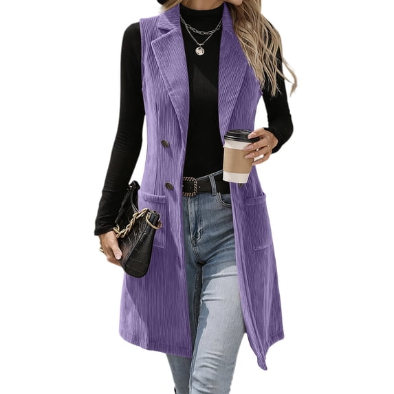 Livrdious Long Vest Womens Corduroy Vest Fall Winter Sleeveless Outwear Jacket with Pockets, S-XXL