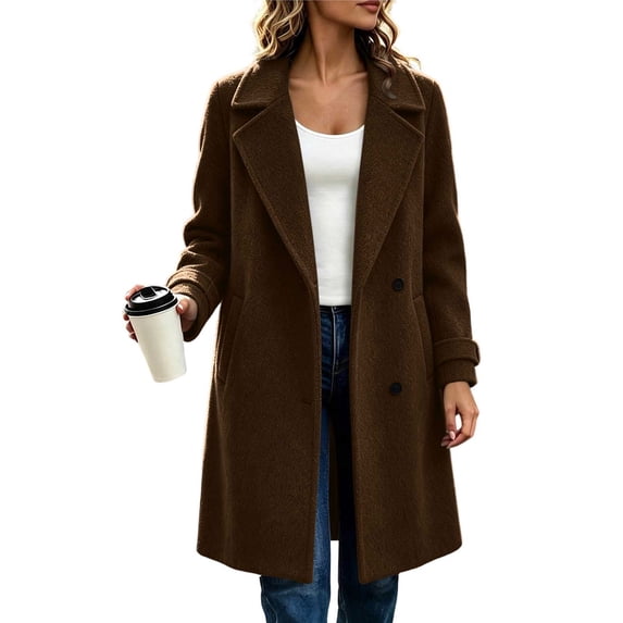 Livrdious Womens Wool Long Coat Notched Lapel Single-Breasted Peacoat with Pockets, Fall Winter Coats Women