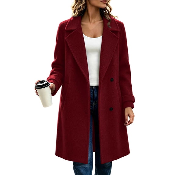 Livrdious Womens Wool Long Coat Notched Lapel Single-Breasted Peacoat with Pockets, Fall Winter Coats Women