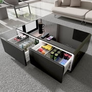 Livtab Smart Coffee Table with Built in Fridge, Bluetooth Speakers, Wireless Charging, Outlets, RGB Light, Black