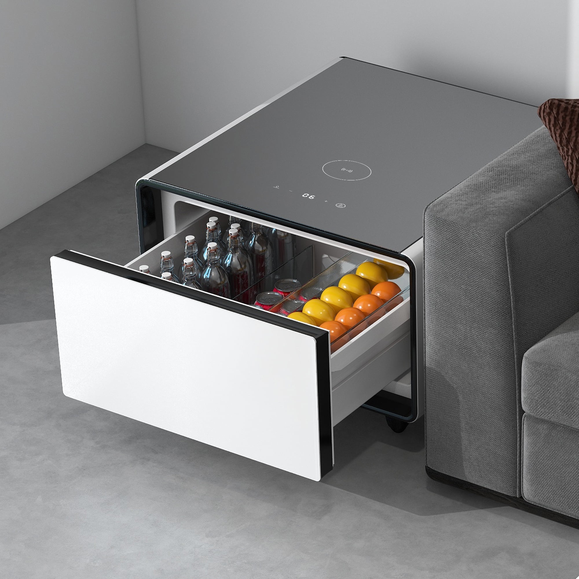 Smart Fridge Nightstand Side Table with Charging Station