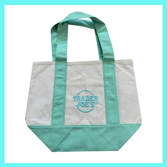 Livvly Trader Joe's Pastel Mini Canvas Tote Bags 2025 Limited Edtion, Open Top Tote Bag With Outer Pocket