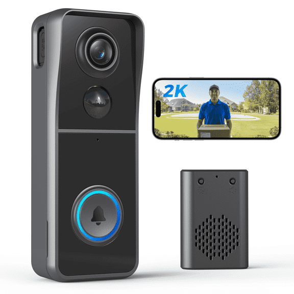 Liwan 2K Wireless Wi-Fi Video Doorbell Camera, Smart Doorbell with 120 Wide Angle, Night Vision, PIR Motion Detection, Two-Way Audio, IP65 Weatherproof