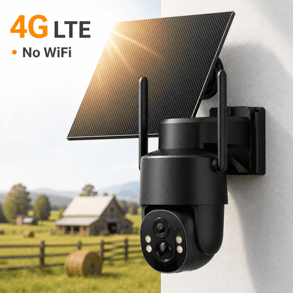 Liwan 4G LTE Cellular Solar Security Camera Wireless Outdoor, No WiFi Solar Powered Camera, 360° Live View, 4MP Color Night Vision, PIR Motion Sensor, 2 Way Talk, Built in SIM Card