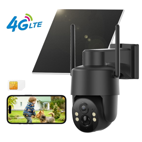 Liwan 4G LTE Cellular Solar Security Camera Wireless Outdoor, No WiFi Solar Powered Camera, 360° Live View, 4MP Color Night Vision, PIR Motion Sensor, 2 Way Talk, Built in SIM Card